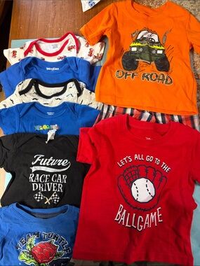 12 mth boys. 5 onesies. 3 tshirts and 2 shorts